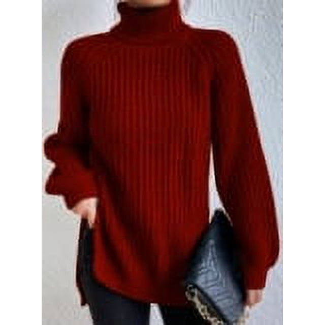Pull Européen et Américain Col Roulé Pull simple Décontracté Mi-Long