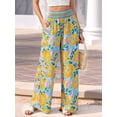 thumbnail image 4 of Wide Leg Pants Woman Summer Smocked Waist Floral Pant Wear Spring Beach Vacation Clothes for Women Blue & Yellow S, 4 of 9
