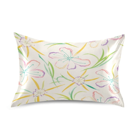 Satin Pillow Case Envelope Pillow Covers Standard Size Soft Pillow Cases for Bedroom, Pastel Lily Printed
