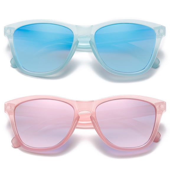 REAVEE 2pcs Polarized Sunglasses for Men Women Retro Classic UV400 Protection Sunglasses Blue and Pink