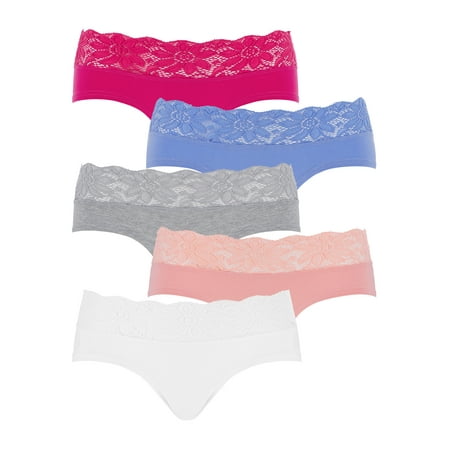 Pretty Secrets Women's Plus Lace Top Hipster Panties, 5-Pack