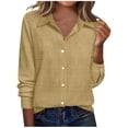 thumbnail image 2 of Otntypg Button Down Shirts for Women Long Sleeve Tops Lightweight Casual V Neck Collared Work Business T-Shirts Blouses Loose Fit Dressy Summer Outfits Khaki XXL, 2 of 6