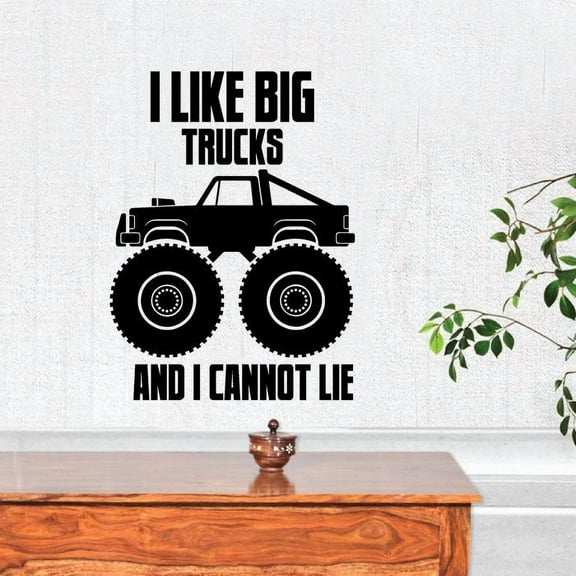 I Like Big Trucks I Cannot Lie Monster Truck Toy Car Wall Sticker Art Decal for Girls Boys Room Bedroom Nursery Kindergarten House Fun Home Decor Stickers Wall Art Vinyl Decoration Size (20x18 inch)