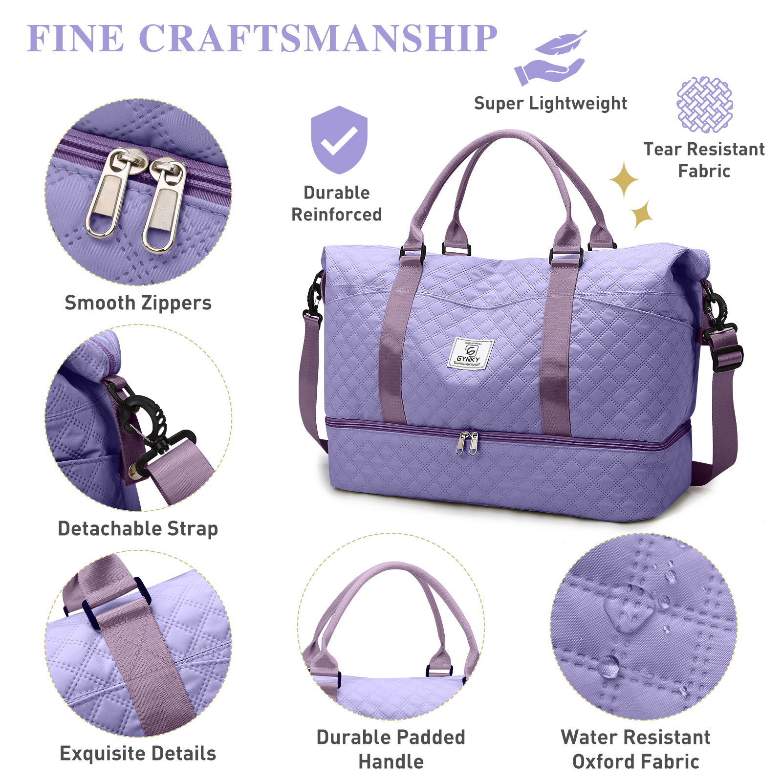 GYNKY Travel Duffle Bag with Shoe Compartment and Wet Pocket for Women, Carry-On photo 5