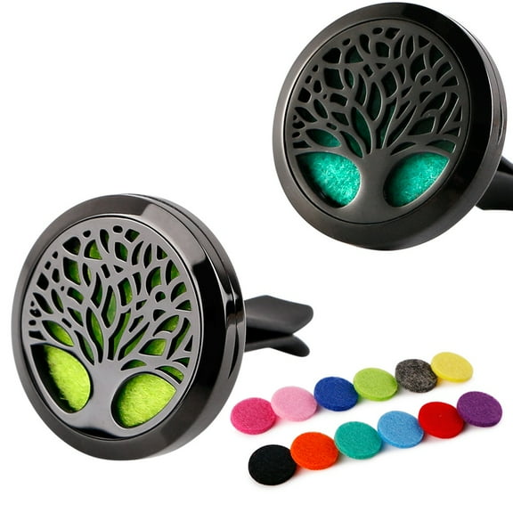 2PCS 30mm Car Aromatherapy Essential Oil Diffuser Stainless Steel Black Locket with Vent Clip 12 Felt Pads
