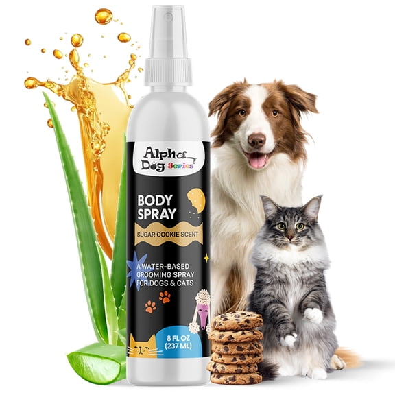 Alpha Dog Series Grooming Body Spray for Dogs & Cats – Long-Lasting Fragrance Deodorizing Mist with Aloe, Odor Eliminator, Alcohol-Free & Non-Toxic Pet Cologne - 8 fl. oz. (Sugar Cookie Scent)