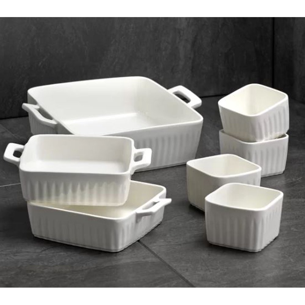 overandback White Porcelain 7 Piece Bakeware Set