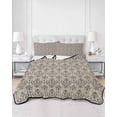 thumbnail image 2 of Quilts Full Size Bedding Set, Brown Floral Abstract Lightweight Quilted Comforter, Vintage Ethnic Bohemian Flowers Soft Reversible Bedspread Coverlet with Pillow Covers for All Season, 78" x 90", 2 of 7