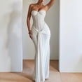 thumbnail image 2 of Stichou Women's Strapless Ruched Maxi Dress - Elegant Bodycon Formal Gown with Draped Detail for Cocktail Parties White M, 2 of 6
