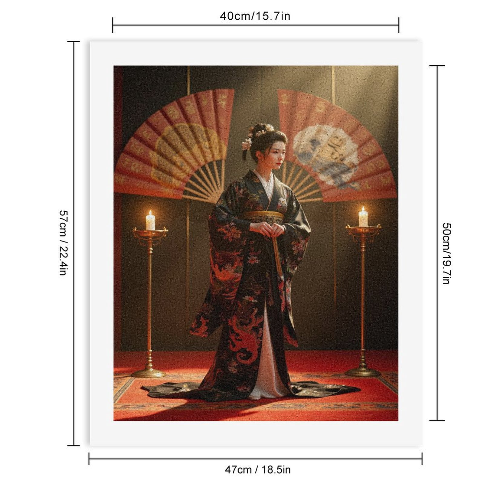 Paint By Numbers Kit for Adults Beginner - DIY Elegant Kimono Woman Candles Fan Canvas Painting Kits for Adults, Frameless Paint By Number for Adults for Home Wall Decor 16x20 Inch
