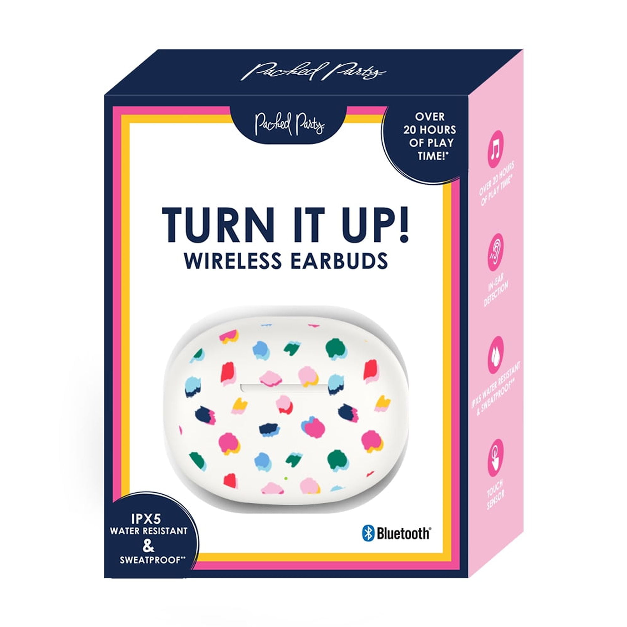 Packed Party "On The Dot" Bluetooth True Wireless Earbuds, IPX5 Water Resistant, Over 20 hours of play time