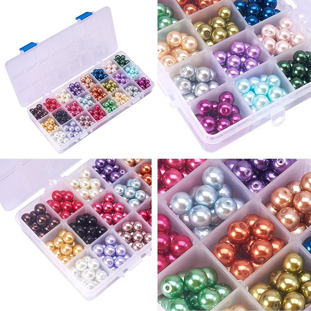 1Box Eco-Friendly Dyed Glass Pearl Round Beads Mixed Color 10mm Hole: 1mm 15pcs/compartment 360pcs/box