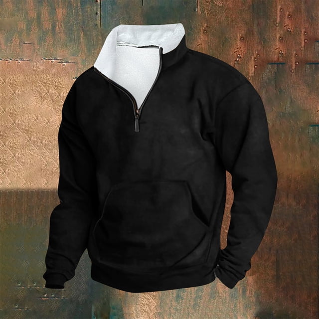 Blusa y camisa de manga larga con cuello alto para hombre, sudadera informal con capucha, cuello alto retro, cremallera, manga larga, holgada, blusa para hombre