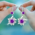 thumbnail image 5 of SUSHANG Diamond and Amethyst Earrings Wedding Jeweley Sterling Silver Cubic Zirconia Drop Earrings for Women Diamond Set Amethyst Earrings Female Fashion Purple Diamond Flower Earrings, 5 of 9