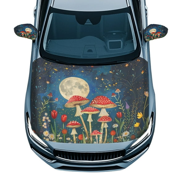 Yuyamidu Aesthetic Mushroom Hood Cover for Cars Sedans Flower Auto Rearview Protection Cover 1 Car Front Hood Cover Protector with 2 Side Mirror Covers Car Exterior Accessories