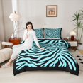 thumbnail image 4 of Feelyou Cyan Zebra Print Full Size Comforter Sets for Kids, Modern Fashion Stripes Bedding Comforter Set, Cartoon Wildlife Reversible Bedding Sets, Breathable Home Decor, 3 Pieces, 4 of 8