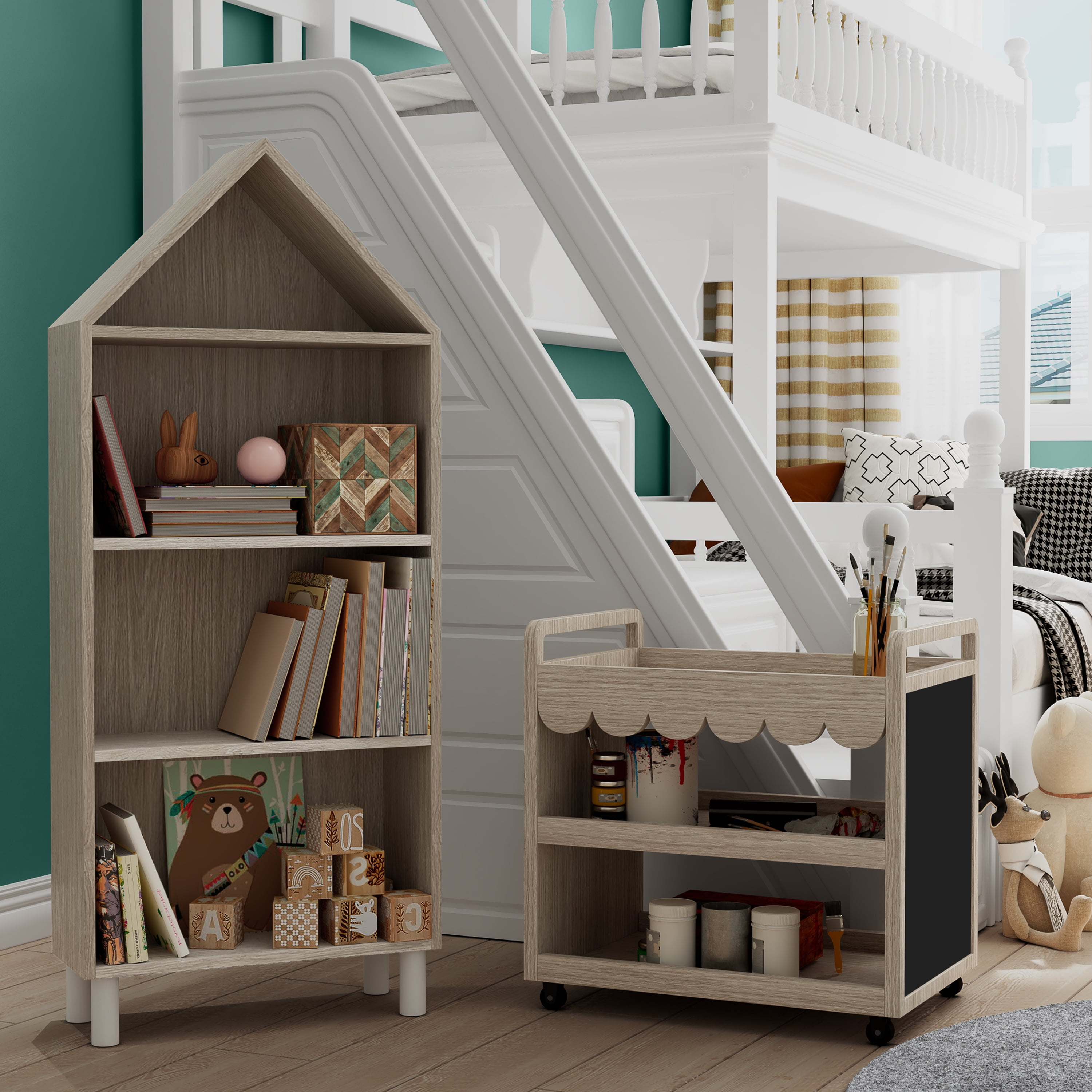 House of Happy, House Shaped Bookshelf, Natural