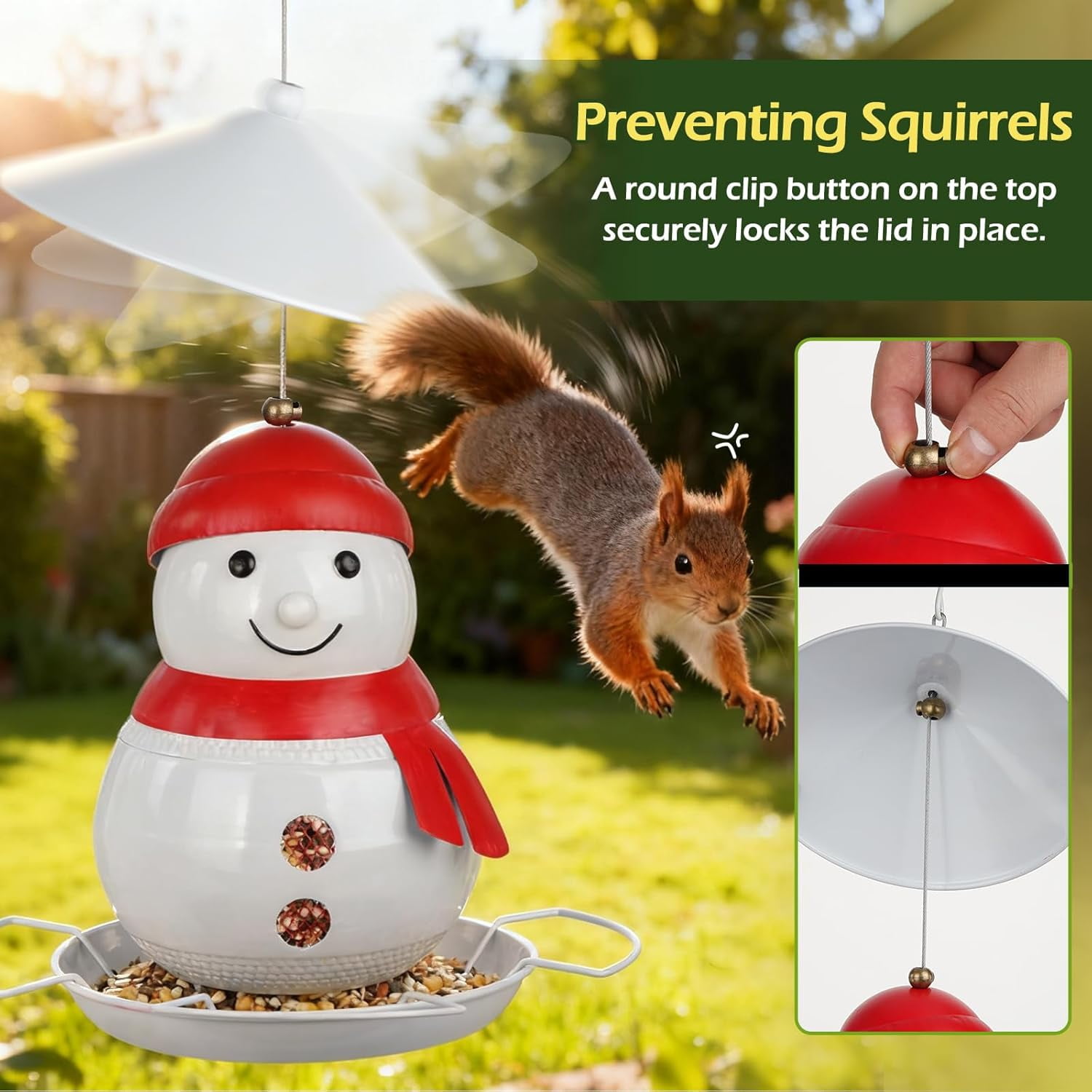 IWNTWY Wild Bird Feeder for Outside Hanging, 4LB Capacity Heavy Duty Metal Snowman Birdfeeder with 4 Perches