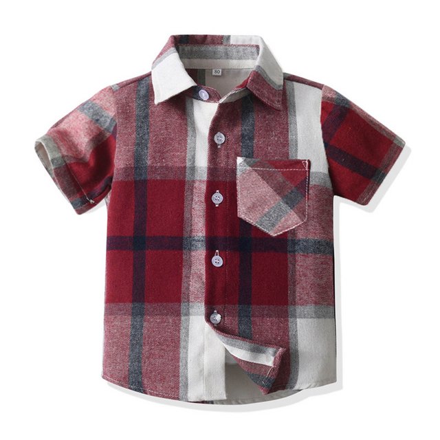 WEAIXIMIUNG T-Shirt Thermique à Manches Longues pour Garçons 5t, T-Shirt à Manches Courtes à Carreaux pour Tout-Petits Garçons, Hauts Gentleman 160