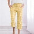thumbnail image 2 of JoveMarine Women's Plaid Capris - Fashion Tartan Print Elastic Waistband with Pockets Loose Casual Cropped Pants for Daily Work, Comfy,Yellow S, 2 of 7