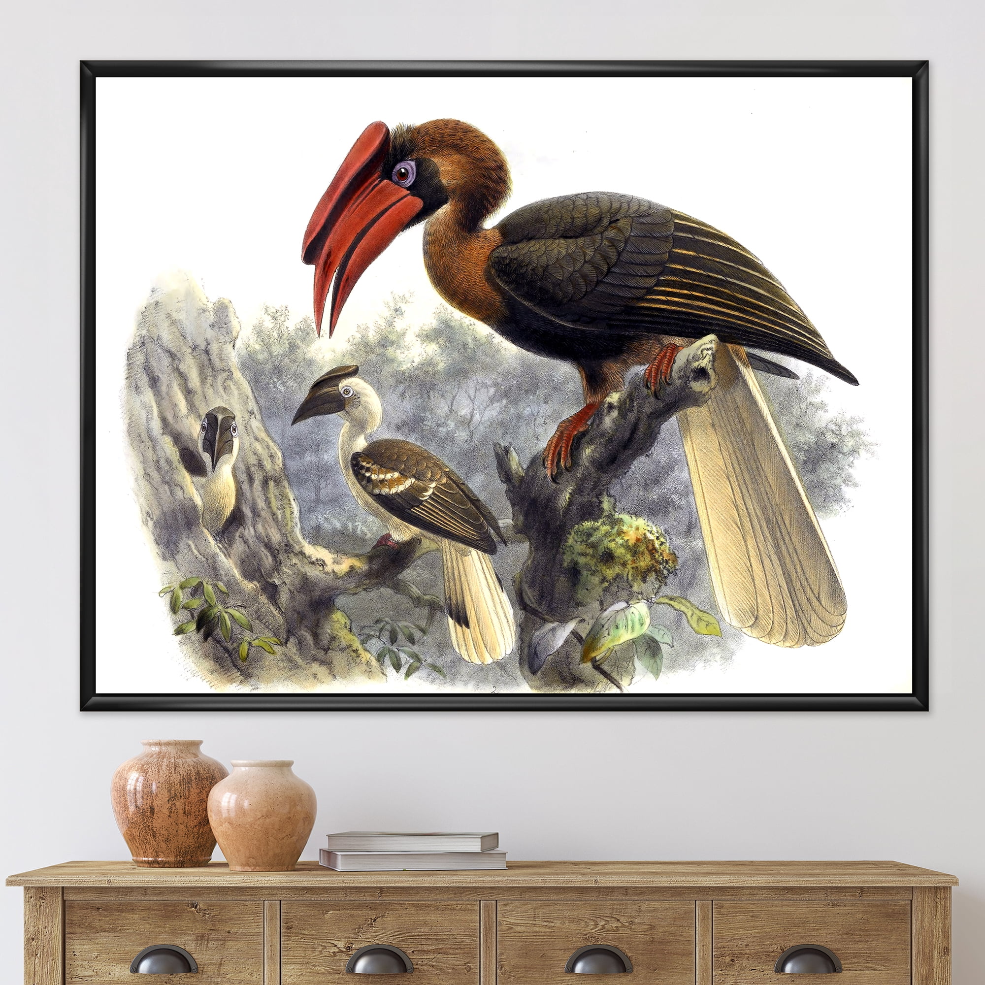 Designart 'Ancient Australian Birds XI' Traditional Framed Canvas Wall Art Print