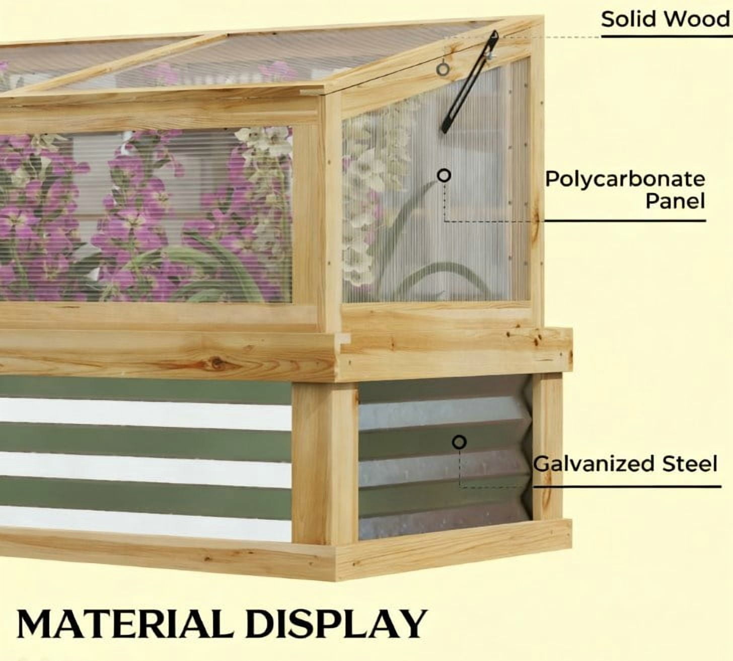 Raised Garden Bed, Wooden Cold Frame Planter with Lean-to Greenhouse, Raised Garden Flower Bed Kit