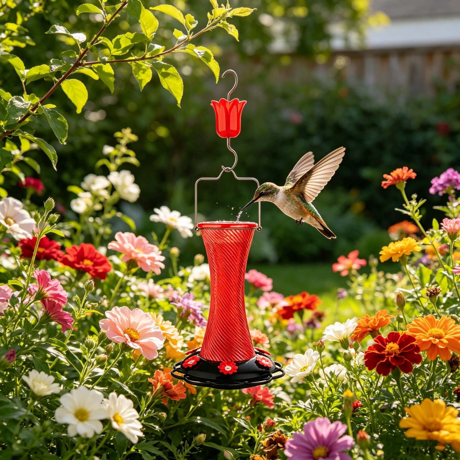 Hanging Glass Hummingbird Feeder, 7.8in Outdoor Decorative Wild Bird Nectar Feeder With Flower‑Shaped Ports