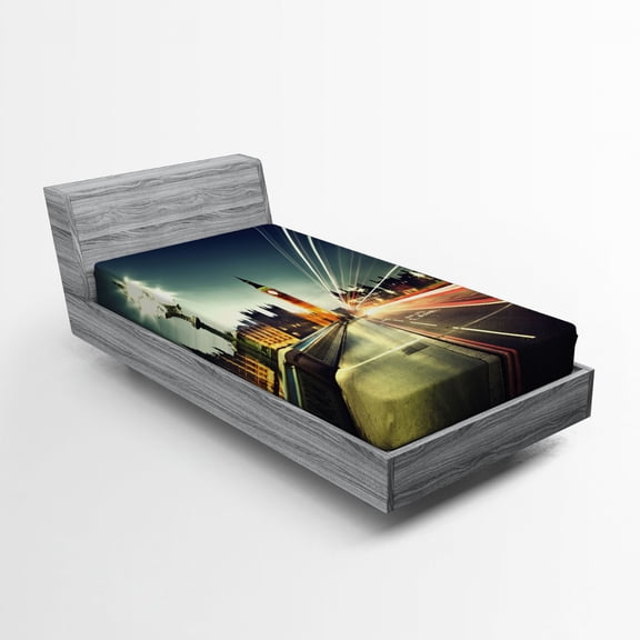 Ambesonne London Fitted Sheet, Big Ben Urban Cityscape, Twin XL Size, Jade Green Dark Blue