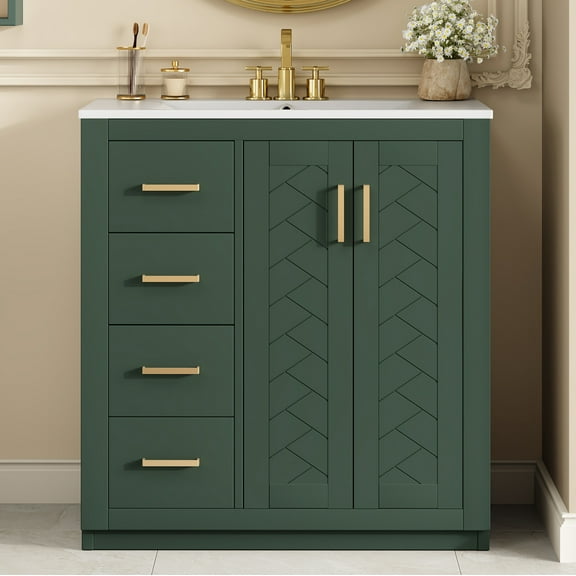Euroco 36'' Bathroom Vanity with Ceramic Sink Combo, Solid Wood Frame Bathroom Storage Cabinet, Freestanding Vanity Set with 3 Drawers& Soft Closing Doors
