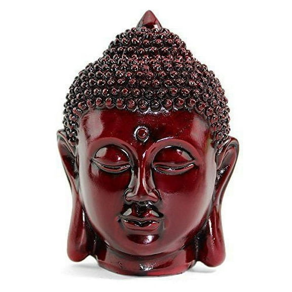 Smiling Meditating Red Buddha Shakyamuni Head Statue 5" Tall Blessing Mercy & Love Peaceful