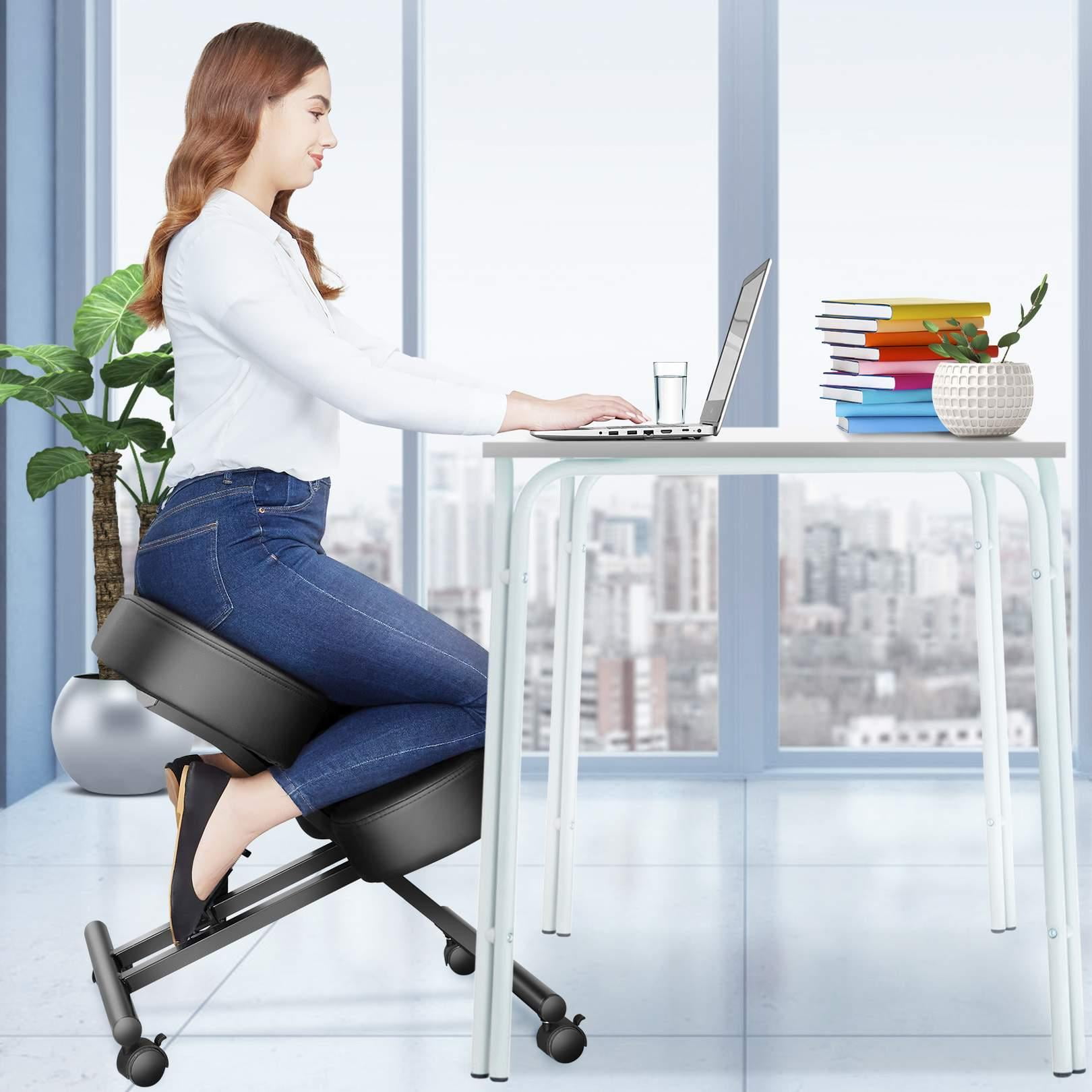 Adjustable Ergonomic Kneeling Chair PU Leather Stool for Home and Office 