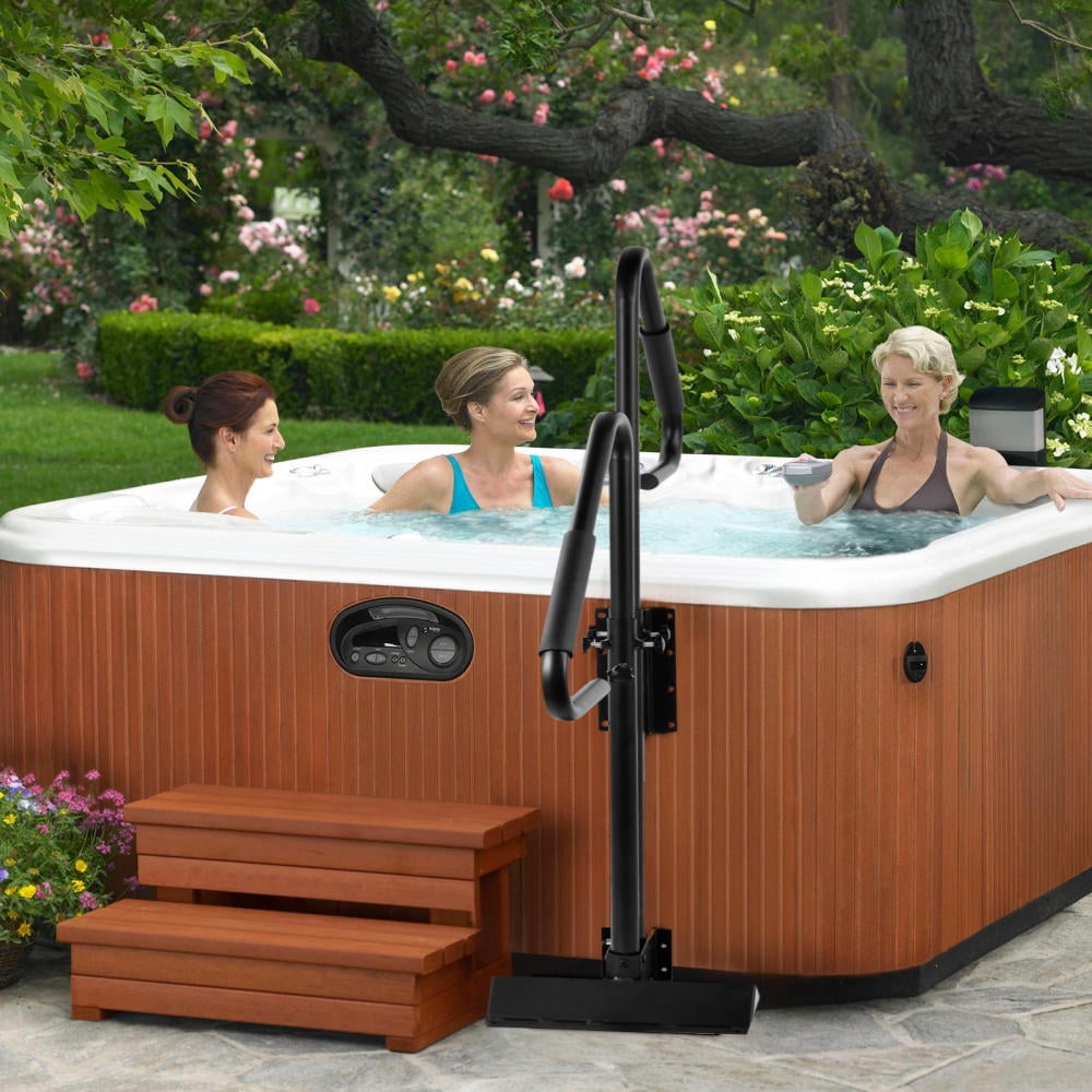 360° Hot Tub Handrail Spa Side Hand Rail, Two-Way Adjustable Height W/ Slide-Under Mount Base for Indoor Outdoor Bathtub Pool