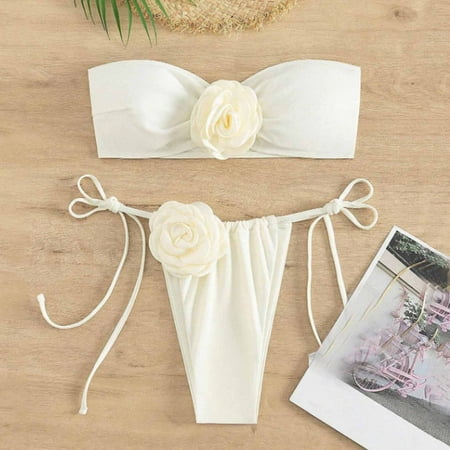Summer Savings  Women s Piece Rose Swimsuit  Spaghetti Strap  High Waisted  Beachwear  Bathing Suit  Quick Dry  Fashionable  Summer  Swimwear  Bathing Suits Women | White L  Sopatenor