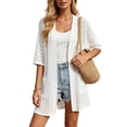 thumbnail image 2 of Oiangi Womens Long Sheer Cardigans Half Sleeve Crochet Sweaters Open Front Pockets Coverups for Fall Travel White S, 2 of 9