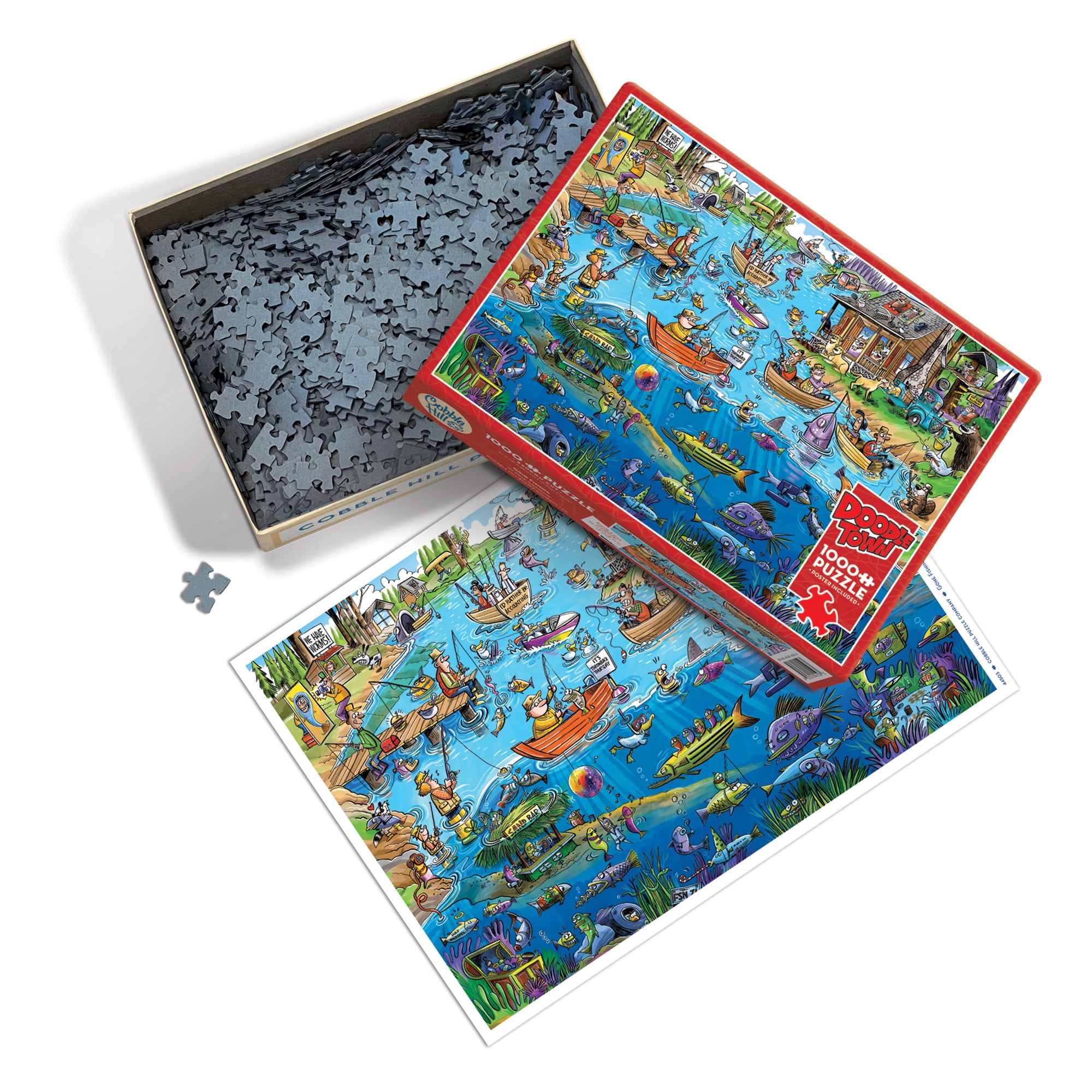 Cobble Hill DoodleTown: Gone Fishing - 1000 Piece Puzzle - Reference Poster Included, High Quality Jigsaw
