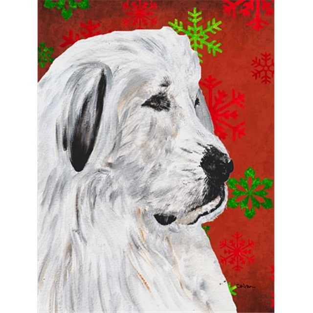 Great Pyrenees Red Snowflakes Holiday Flag Garden Size