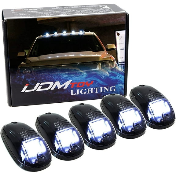 5pcs White LED Cab Roof Top Marker Running Lights For Truck SUV 4x4 (Black Smoked Lens Lamps)