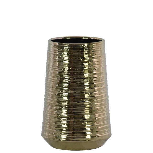 Vase Rond en Céramique avec Design Peigné, Moyen, Or