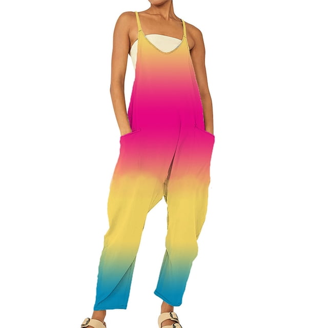 Fashnice Combinaisons pour Femmes Imprimé Floral Combinaison à Carreaux Pantalon Long Boho Été Combinaison Rose Rouge 2TG