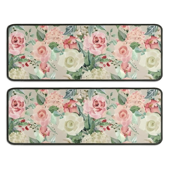 Kitchen Rugs Sets Of 2,Pioneer Flower Floral Print Pattern Anti Fatigue Kitchen Mat Rugs Non Slip Washable,Decorative Kitchen Floor Mats for Kitchen,Sink,Laundry,17"x47" 17"x47"