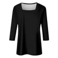 thumbnail image 4 of Black Womens Tops Women's Fashionable and Casual Solid Color Square Neck Three Quarter Sleeve Top T Shirts for Women, 4 of 5