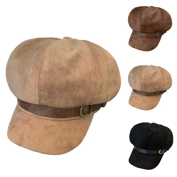 Hkoxplj Unisex Faux Suede Vintage 1920s Newsboy Hat 8 Panel Beret Cap Adjustable Leather Strap Flat Cap Baker Boy Cabbie Hat for Men and Women Short Brim Retro Newsboy Cap 3 Classic Colors
