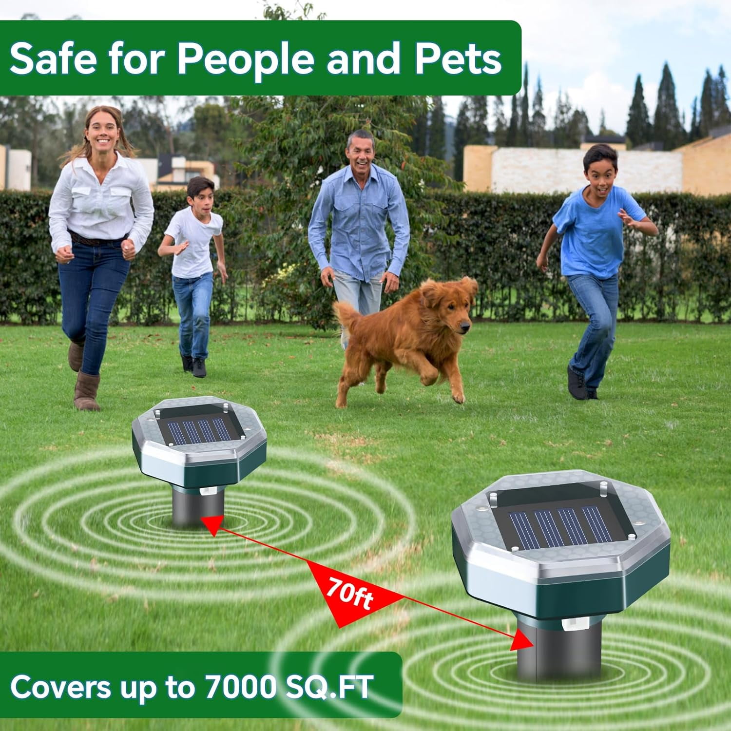 2026 Mole Repellent Solar Powered Stakes, Ultrasonic Outdoor Pest Repeller for Lawns & Gardens, Deer Deterrent, Green – 3 Shapes