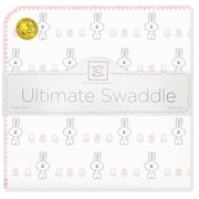 SwaddleDesigns Ultimate Swaddle Baby Blanket - Garden Bunnie, Pastel Pink, Newborn