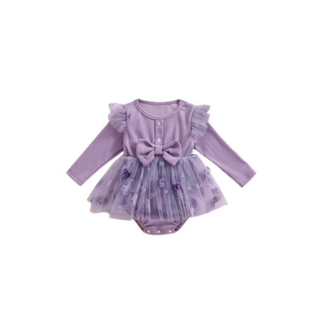 

Girl Romper Dress Butterfly Embroidery Long Sleeve Tulle Jumpsuit