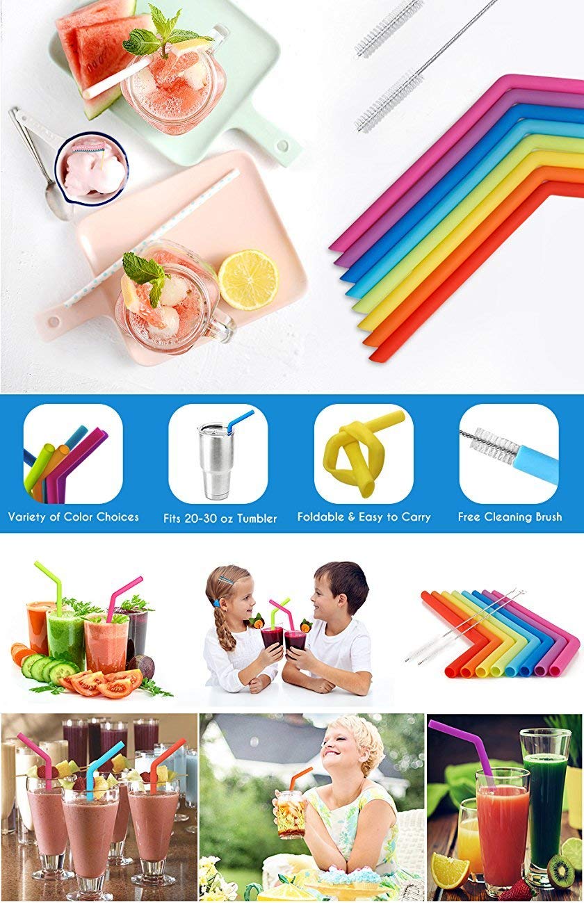 Set Of 12 Big Silicone Straws For 30oz Tumblers Yeti rtic Reusable Dr