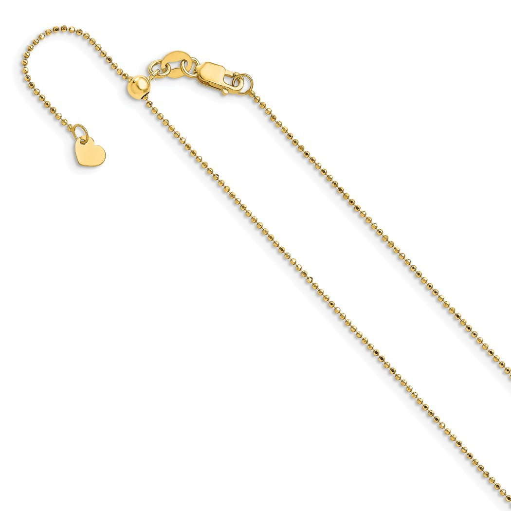14k Gold Polished Beaded Adj. Chain Necklace 22 Inch Measures 1mm Wide ...
