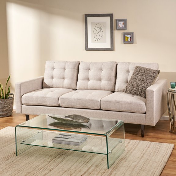 Noble House Troy Tufted Fabric 3 Seater Sofa, Beige