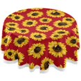 thumbnail image 1 of Round Tablecloth Sunflowers On Red Background Polyester Tablecover 60 Inch with Lace Design, Anti-Wrinkle and Smooth Table Cloth for Kitchen/Home Decoration, 1 of 8