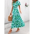 thumbnail image 4 of PRETTYGARDEN Summer Maxi Dress for Women Casual Wear To Work V Neck Puff Short Sleeve Smocked Ruffle Flowy Beach Boho Long Floral Dress, 4 of 10